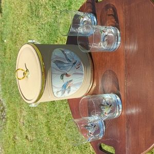 Ice Bucket Norman R Wamer & 4 Low Ball Glasses